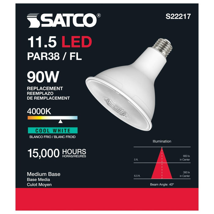 11.5 Watt PAR38 LED - 90 CRI - 4000K - 40 deg. Beam Angle - Medium base - 120 Volt - 6-Pack