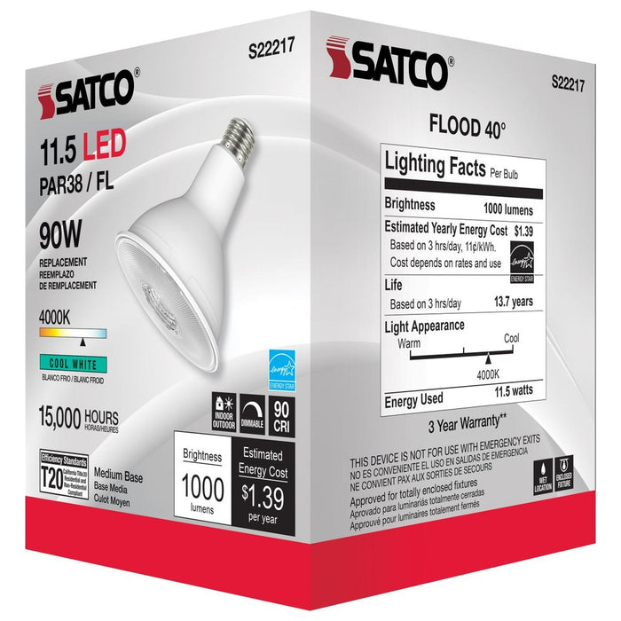 11.5 Watt PAR38 LED - 90 CRI - 4000K - 40 deg. Beam Angle - Medium base - 120 Volt - 6-Pack