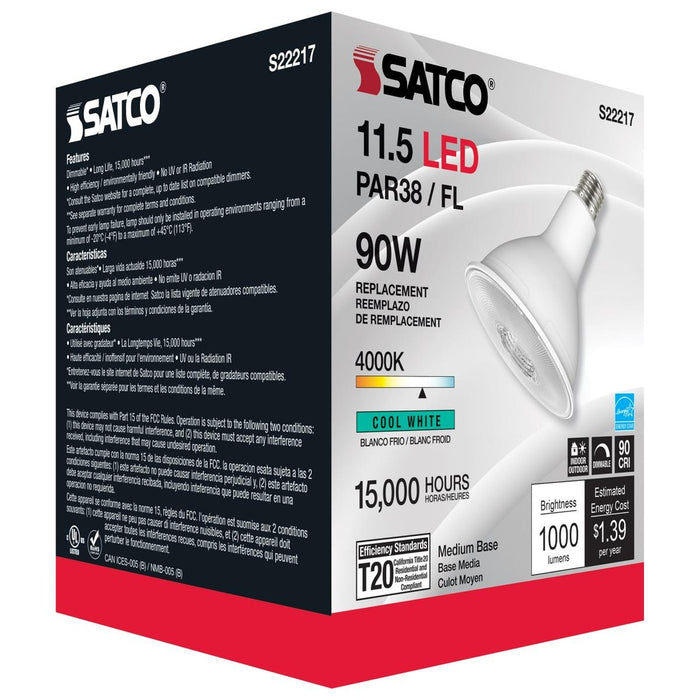 11.5 Watt PAR38 LED - 90 CRI - 4000K - 40 deg. Beam Angle - Medium base - 120 Volt - 6-Pack