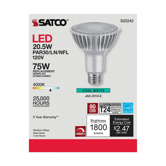 SATCO 20.5 Watt PAR30 High Lumen LED - Long Neck - 4000K - Medium base - 120 Volt S22242