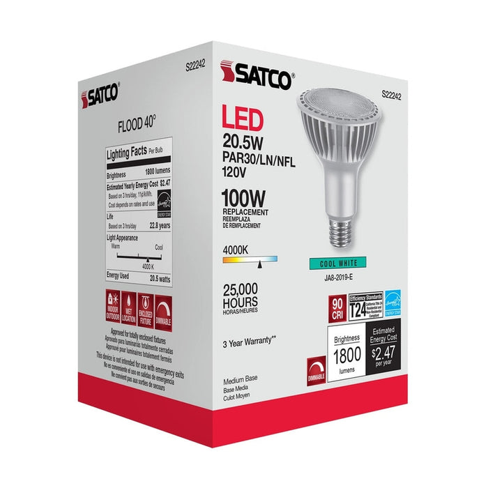 SATCO 20.5 Watt PAR30 High Lumen LED - Long Neck - 4000K - Medium base - 120 Volt S22242