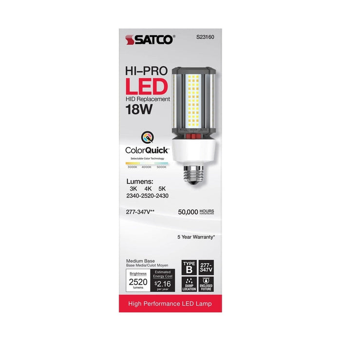 Hi-Pro 18 Watt LED HID Replacement - CCT Selectable - Type B - Ballast Bypass - Medium Base - 277-347 Volt - ColorQuick Technology S23160