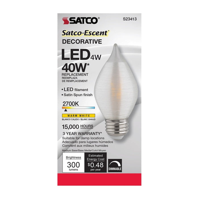 SATCO 4 Watt C15 LED - Satin Spun - Clear - Medium base - 2700K - 300 Lumens - 120 Volt S23413