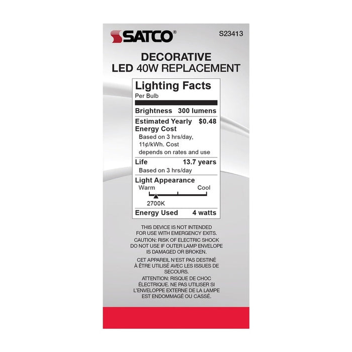 SATCO 4 Watt C15 LED - Satin Spun - Clear - Medium base - 2700K - 300 Lumens - 120 Volt S23413