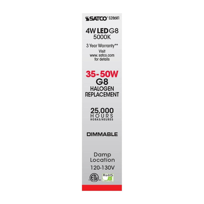 SATCO 4 Watt - JC LED - Clear - 5000K - G8 base - 120-130 Volt S28681