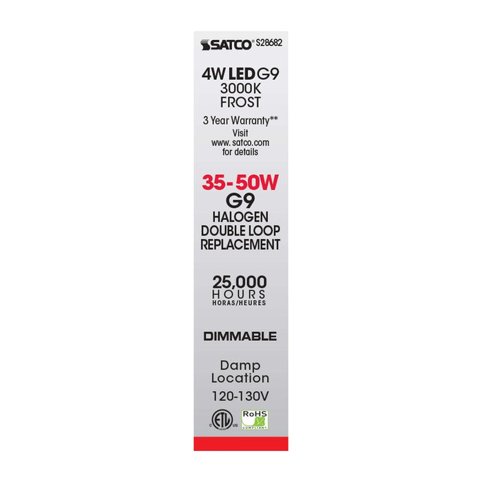 SATCO 4 Watt - JCD LED - Frost - 3000K - G9 base - 120-130 Volt - 20-Pack S28682-20