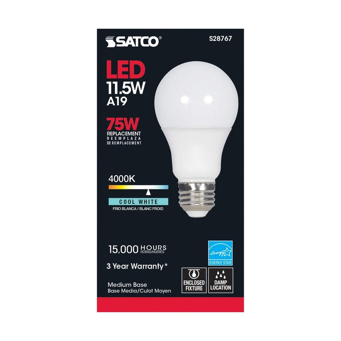 SATCO 11.5 Watt - A19 LED - 4000K - Medium base - 220 deg. Beam Angle -120 Volt S28767