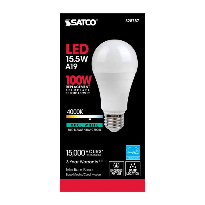 SATCO 15.5 Watt - A19 LED - 4000K - Medium base - 220 deg. Beam Angle -120 Volt S28787