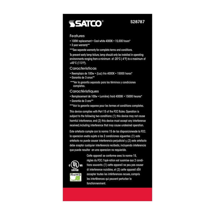 SATCO 15.5 Watt - A19 LED - 4000K - Medium base - 220 deg. Beam Angle -120 Volt S28787