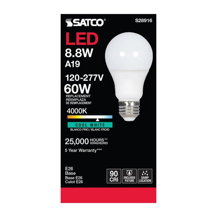 SATCO 8.8W - A19 LED - 4000K - Medium base - 220 deg. Beam Angle - 120-277V - 6-Pack S28916-6