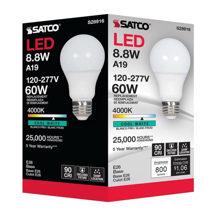 SATCO 8.8W - A19 LED - 4000K - Medium base - 220 deg. Beam Angle - 120-277V - 6-Pack S28916-6