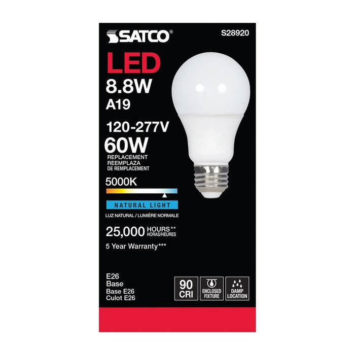 SATCO 8.8W - A19 LED - 5000K - Medium base - 220 deg. Beam Angle - 120-277V S28920