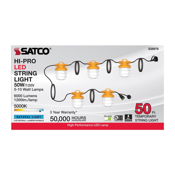 50 Watt LED High-Lumen Industrial / Commercial String Light - 5 Inter-Connected Lamps - 5000K