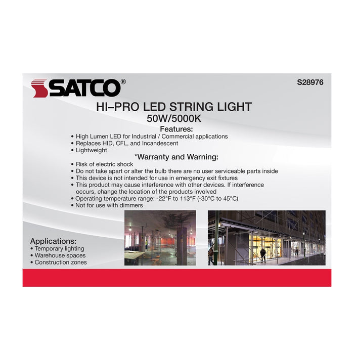 50 Watt LED High-Lumen Industrial / Commercial String Light - 5 Inter-Connected Lamps - 5000K