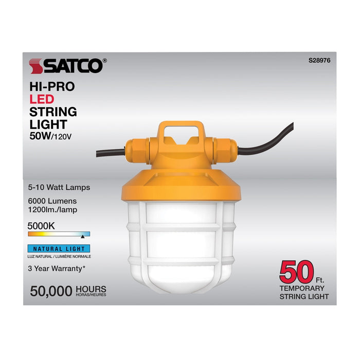 50 Watt LED High-Lumen Industrial / Commercial String Light - 5 Inter-Connected Lamps - 5000K