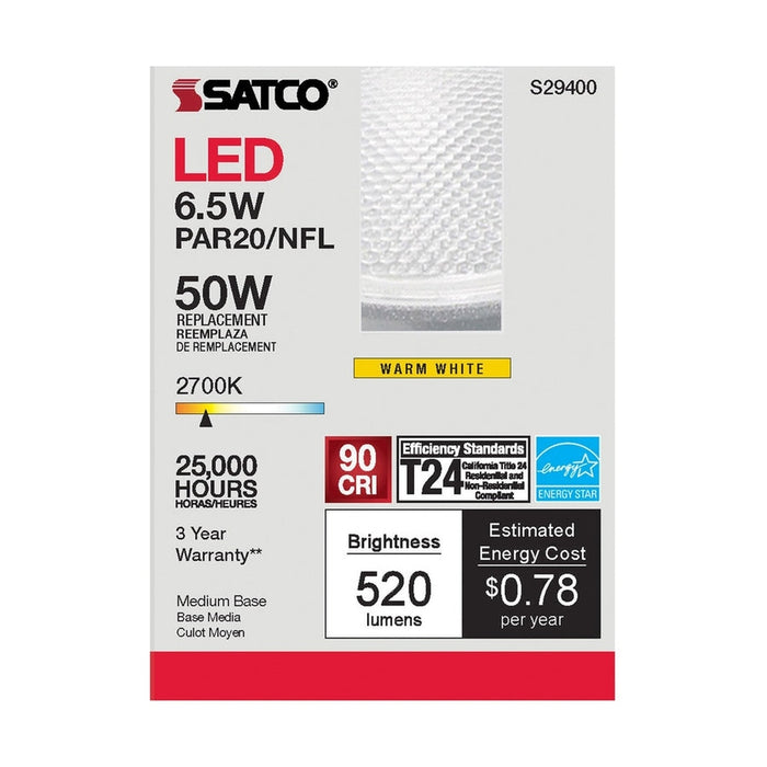 SATCO 6.5 Watt - PAR20 LED - 2700K - 25 deg. Beam Angle - Medium base - 120 Volt S29400