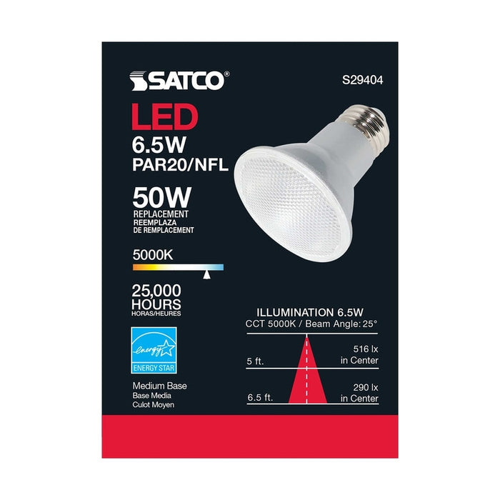 SATCO 6.5 Watt - PAR20 LED - 5000K - 25 deg. Beam Angle - Medium base - 120 Volt S29404