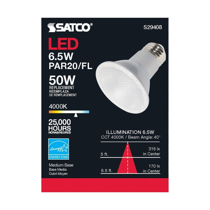 SATCO 6.5 Watt - PAR20 LED - 4000K - 40 deg. Beam Angle - Medium base - 120 Volt S29408