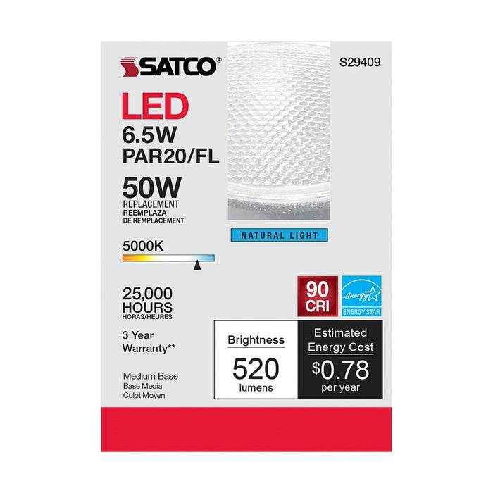 SATCO 6.5 Watt - PAR20 LED - 5000K - 40 deg. Beam Angle - Medium base - 120 Volt S29409