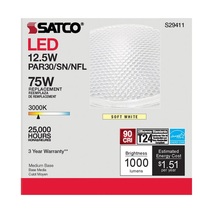 SATCO 12.5 Watt - PAR30SN LED - 3000K - 25 deg. Beam Angle - Medium base - 120 Volt S29411