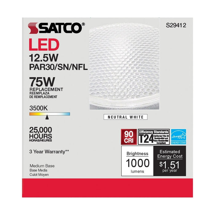 SATCO 12.5 Watt - PAR30SN LED - 3500K - 25 deg. Beam Angle - Medium base - 120 Volt S29412