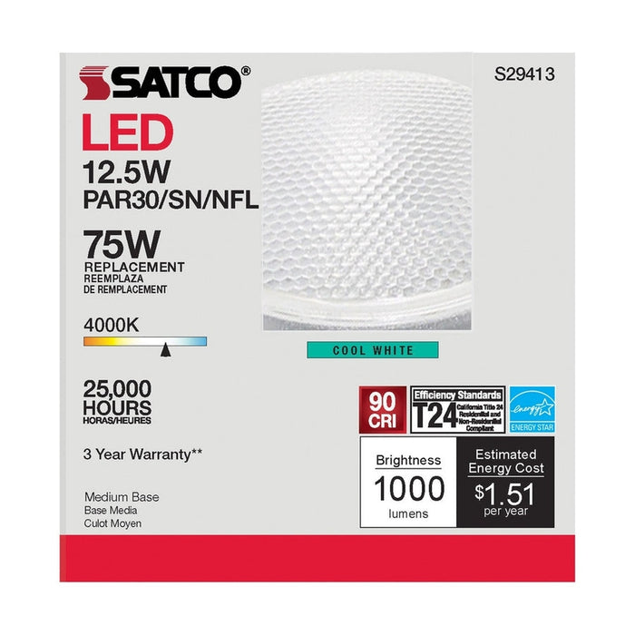 SATCO 12.5 Watt - PAR30SN LED - 4000K - 25 deg. Beam Angle - Medium base - 120 Volt S29413