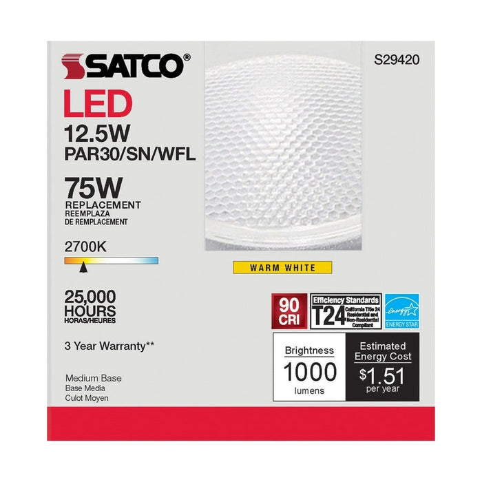 SATCO 12.5 Watt - PAR30SN LED - 2700K - 60 deg. Beam Angle - Medium base - 120 Volt S29420