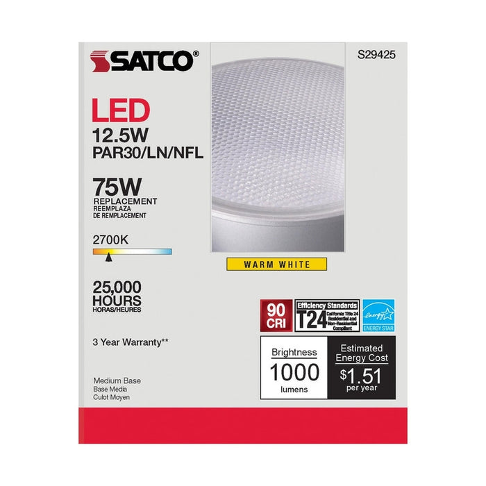 SATCO 12.5 Watt - PAR30LN LED - 2700K - 25 deg. Beam Angle - Medium base - 120 Volt S29425