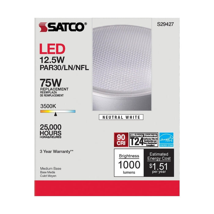 SATCO 12.5 Watt - PAR30LN LED - 3500K - 25 deg. Beam Angle - Medium base - 120 Volt S29427