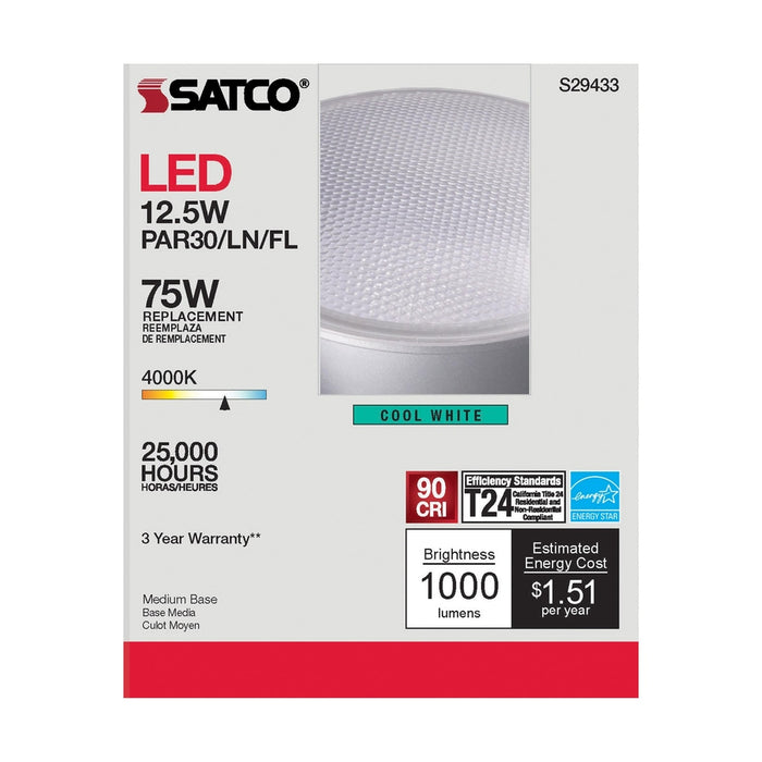 SATCO 12.5 Watt - PAR30LN LED - 4000K - 40 deg. Beam Angle - Medium base - 120 Volt S29433