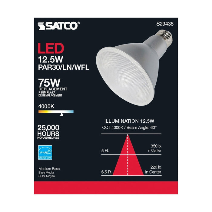 SATCO 12.5 Watt - PAR30LN LED - 4000K - 60 deg. Beam Angle - Medium base - 120 Volt S29438