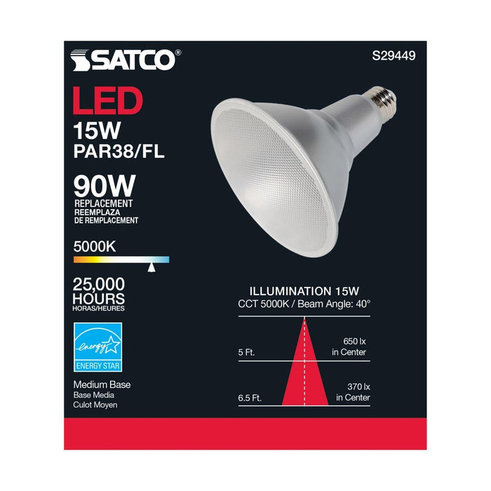 15 Watt - PAR38 LED - 5000K - 40 deg. Beam Angle - Medium base - 120 Volt - 6-Pack