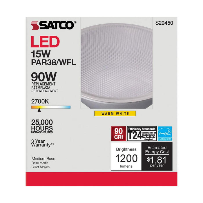 15 Watt - PAR38 LED - 2700K - 60 deg. Beam Angle - Medium base - 120 Volt - 6-Pack