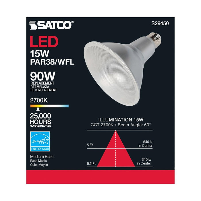 15 Watt - PAR38 LED - 2700K - 60 deg. Beam Angle - Medium base - 120 Volt - 6-Pack