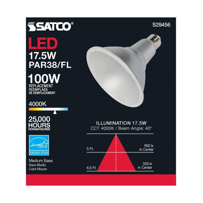 17.5 Watt - PAR38 LED - 4000K - 40 deg. Beam Angle - Medium base - 120 Volt - 6-Pack