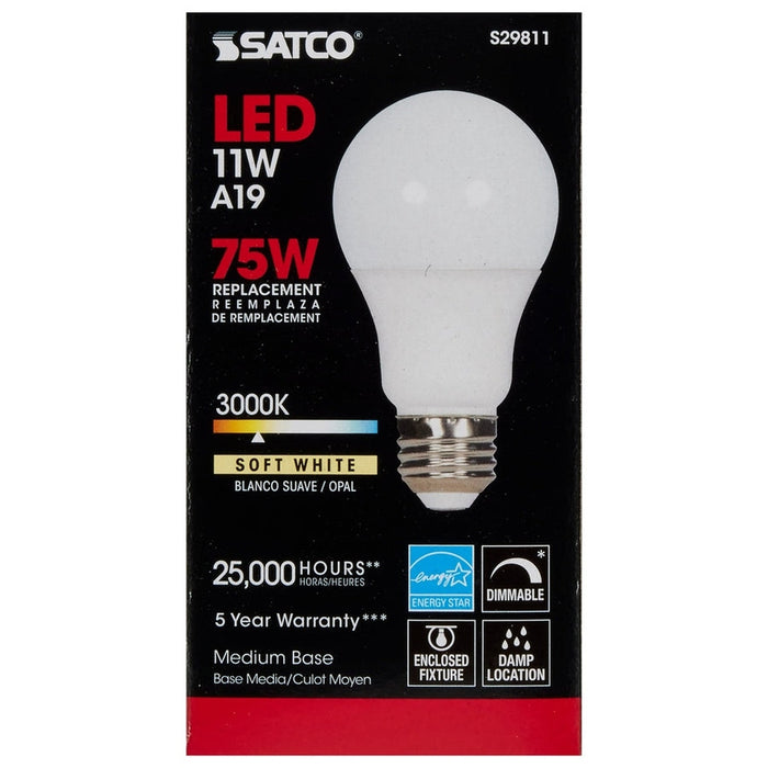 SATCO 11 Watt - A19 LED - 3000K - Medium base - 220 deg. Beam Angle - 120 Volt S29811