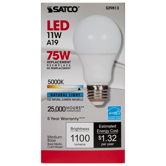 SATCO 11 Watt - A19 LED - 5000K - Medium base - 220 deg. Beam Angle - 120 Volt S29813