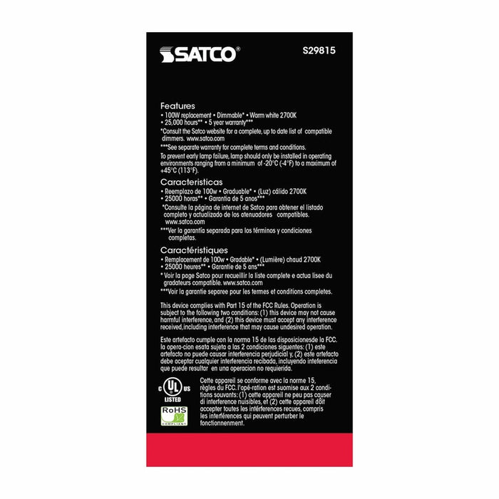 SATCO 15 Watt - A19 LED - Frosted - 2700K - Medium base - 220 deg. Beam Angle - 120 Volt S29815