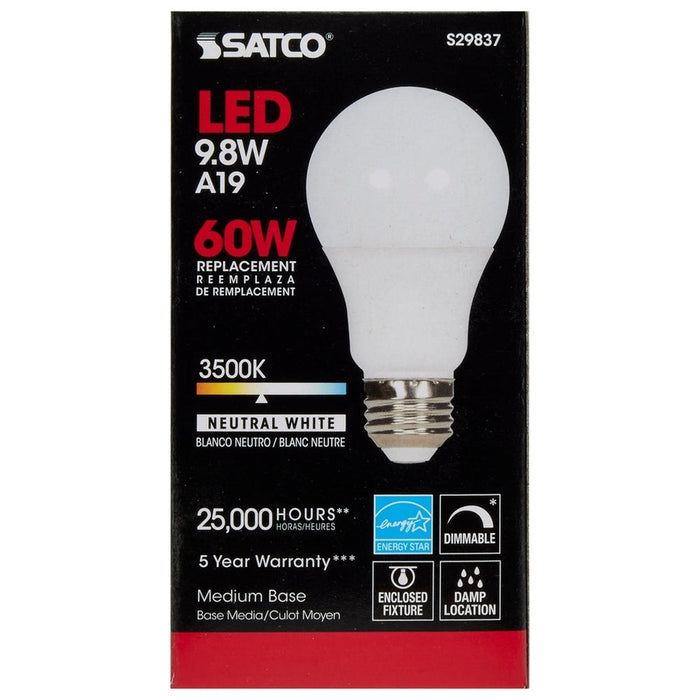 SATCO 9.8 Watt - A19 LED - 3500K - Medium base - 220 deg. Beam Angle - 120 Volt S29837