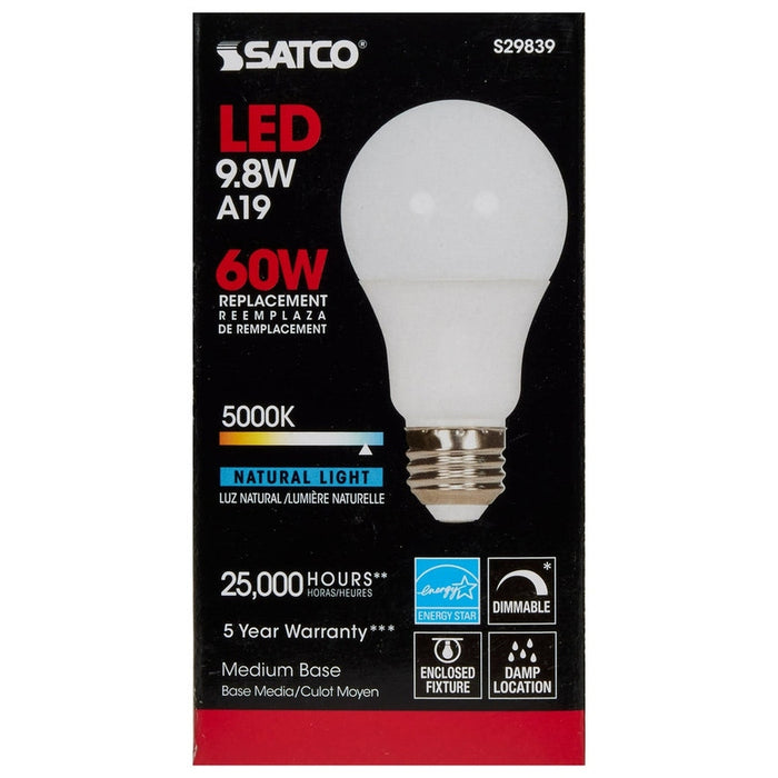 SATCO 9.8 Watt - A19 LED - 5000K - Medium base - 220 deg. Beam Angle - 120 Volt S29839