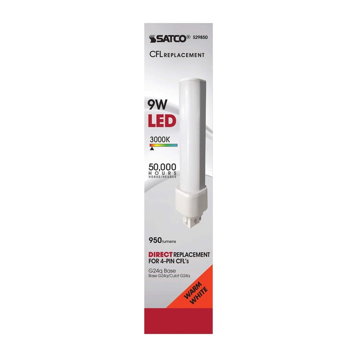 SATCO 9 Watt LED PL 4-Pin - 3000K - 1050 Lumens - G24q base - 50000 Average rated hours - 120 Deg. Beam Angle - Type A - Ballast dependent S29850