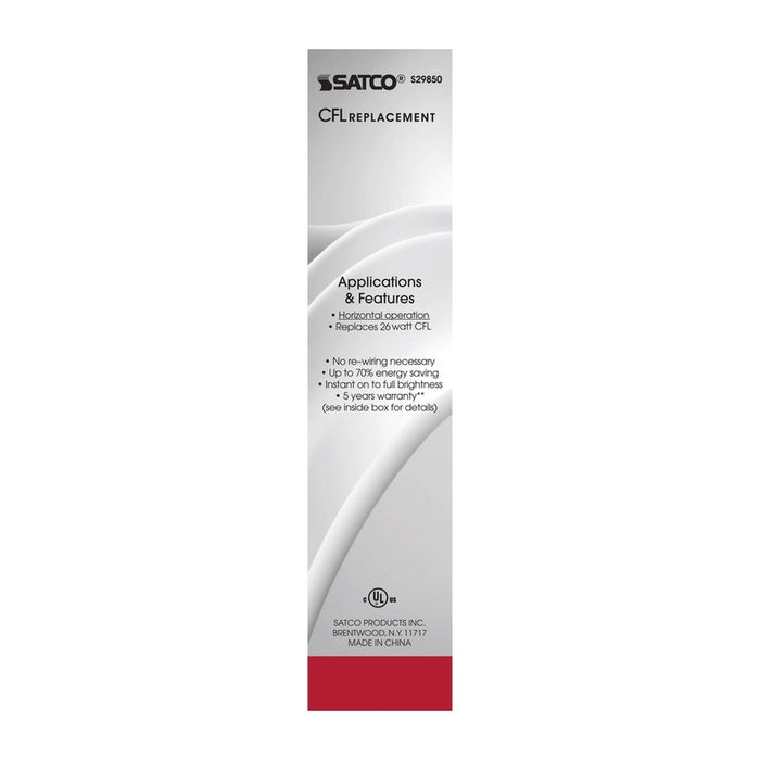 SATCO 9 Watt LED PL 4-Pin - 3000K - 1050 Lumens - G24q base - 50000 Average rated hours - 120 Deg. Beam Angle - Type A - Ballast dependent S29850