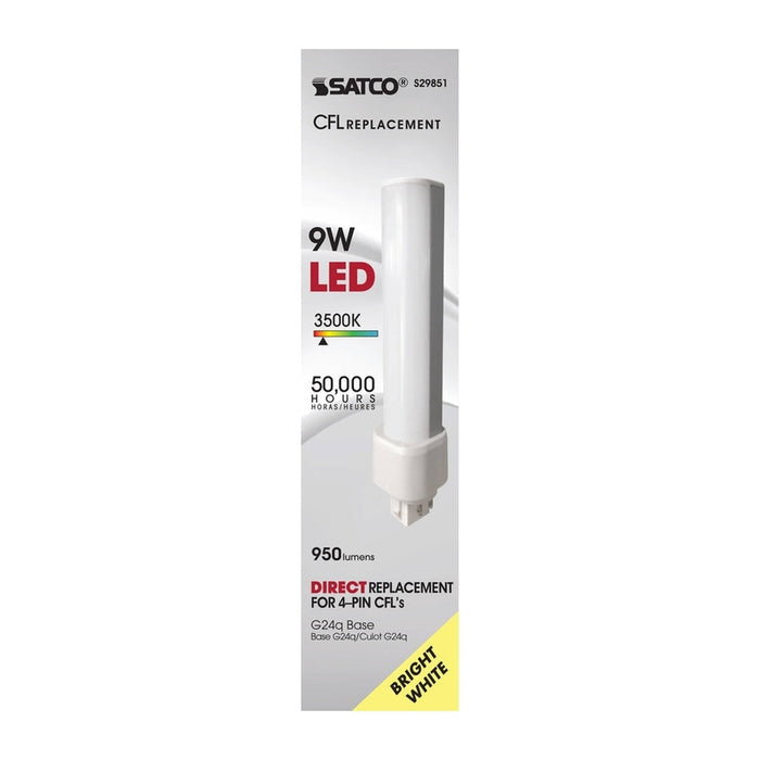 SATCO 9 Watt LED PL 4-Pin - 3500K - 1050 Lumens - G24q base - 50000 Average rated hours - 120 Deg. Beam Angle - Type A - Ballast dependent S29851