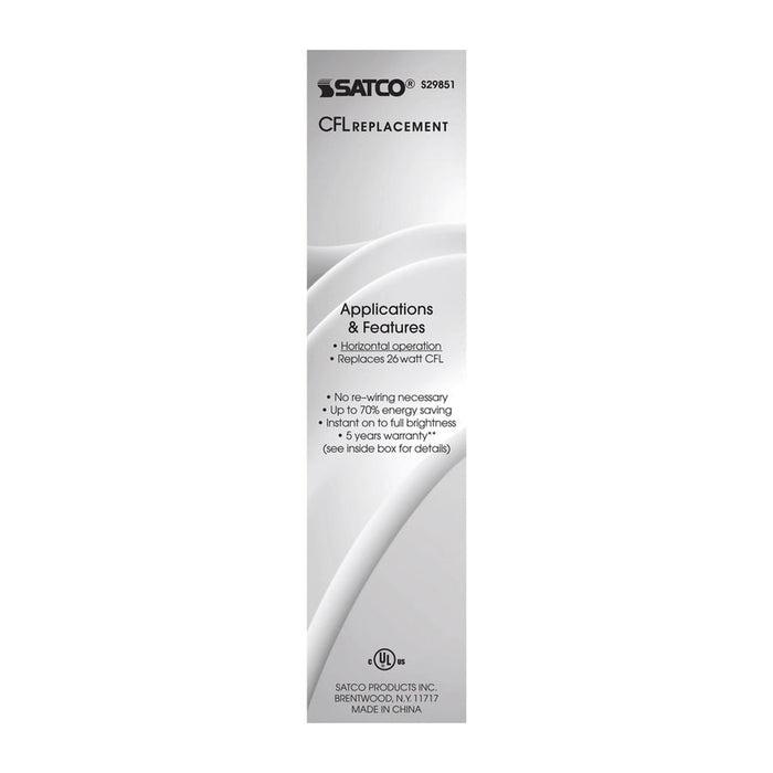 SATCO 9 Watt LED PL 4-Pin - 3500K - 1050 Lumens - G24q base - 50000 Average rated hours - 120 Deg. Beam Angle - Type A - Ballast dependent S29851