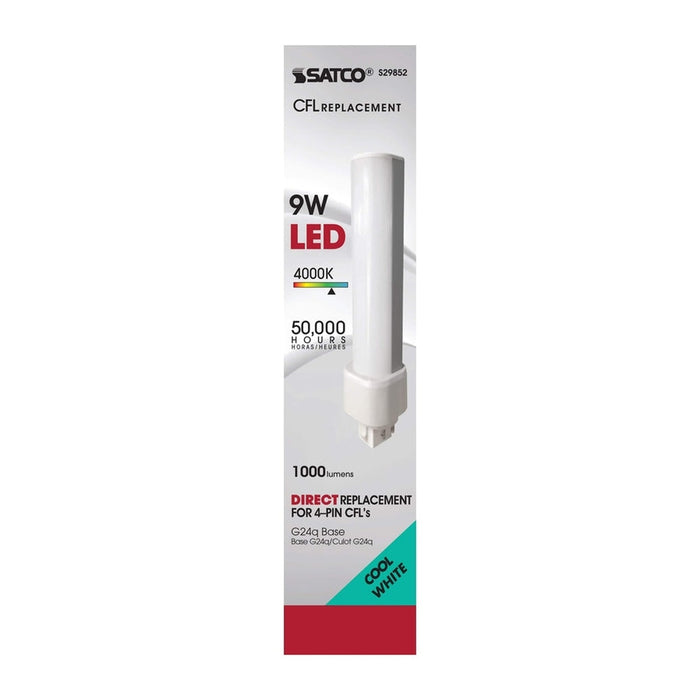 SATCO 9 Watt LED PL 4-Pin - 4000K - 1100 Lumens - G24q base - 50000 Average rated hours - 120 Deg. Beam Angle - Type A - Ballast dependent S29852