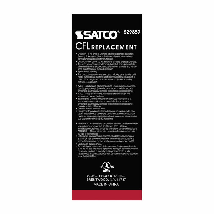 SATCO 9 Watt LED PL 4-Pin - 3500K - 1050 Lumens - G24q base - 50000 Average rated hours - 120 Deg. Beam Angle - Type A - Ballast dependent S29859