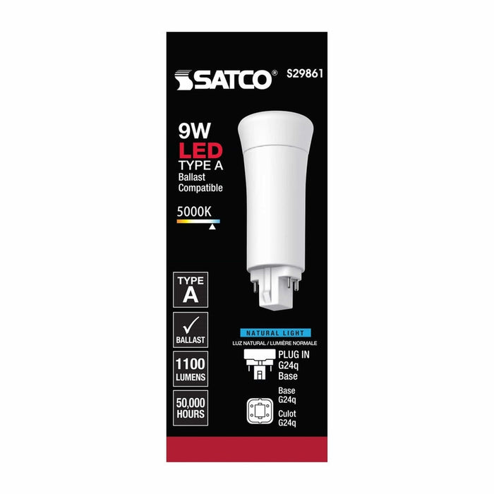 SATCO 9 Watt LED PL 4-Pin - 5000K - 1100 Lumens - G24q base - 50000 Average rated hours - 120 Deg. Beam Angle - Type A - Ballast dependent S29861