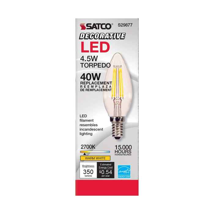 SATCO 4.5 Watt B11 LED - Clear - Candelabra base - 2700K - 350 Lumens - 120 Volt S29877