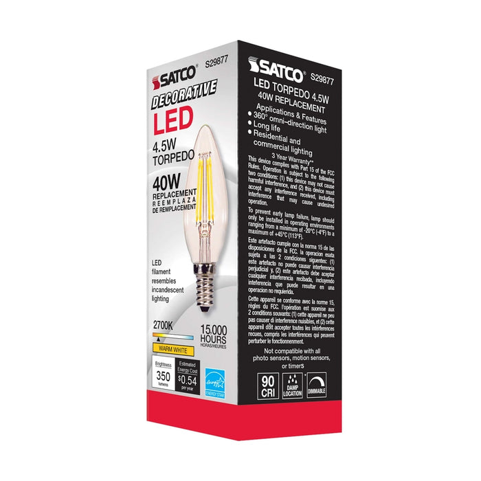 SATCO 4.5 Watt B11 LED - Clear - Candelabra base - 2700K - 350 Lumens - 120 Volt S29877