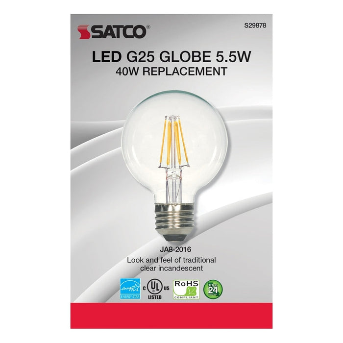 SATCO 5.5 Watt G25 LED - Clear - Medium base - 2700K - 500 Lumens - 120 Volt S29878